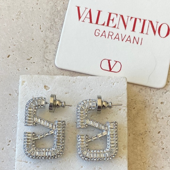 Valentino Garavani Jewelry - Valentino Garavani Crystal VLogo Drop Earrings Silver Rhinestone Statement Earri